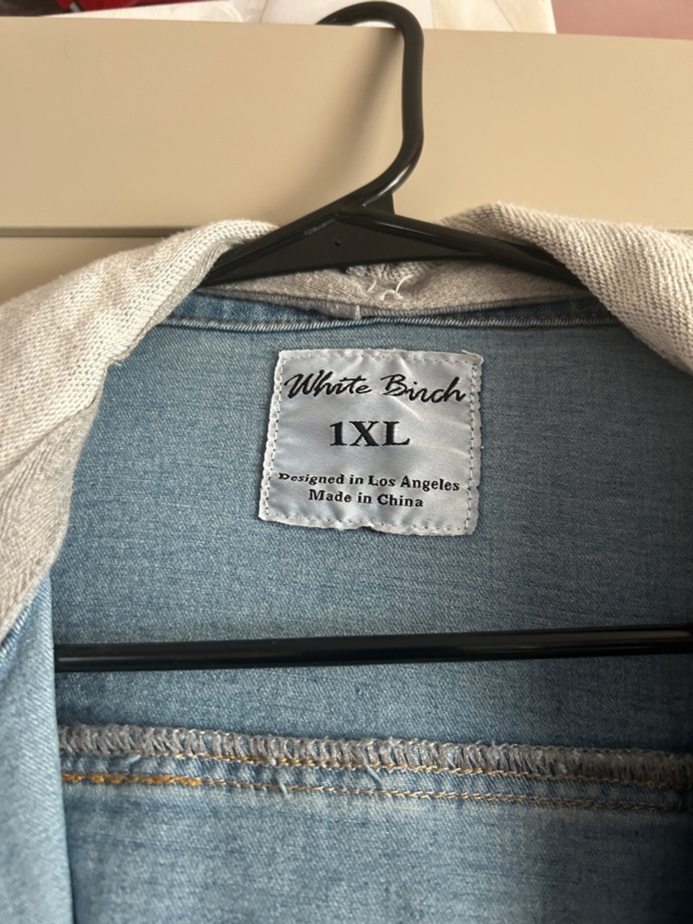 White Birch Light Blue Denim Jacket with Gray Hoodie - Picture 2 of 2